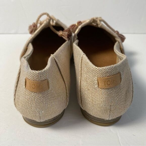 Toms Sz 10 Kelli Tassel Rose Gold Metallic Woven Slip On Flats Comfort Shoes - Picture 4 of 10